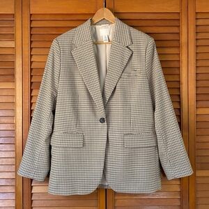 H&M Blazer Women's Size Small Houndstooth Single Button Gray Brown Beige Lined